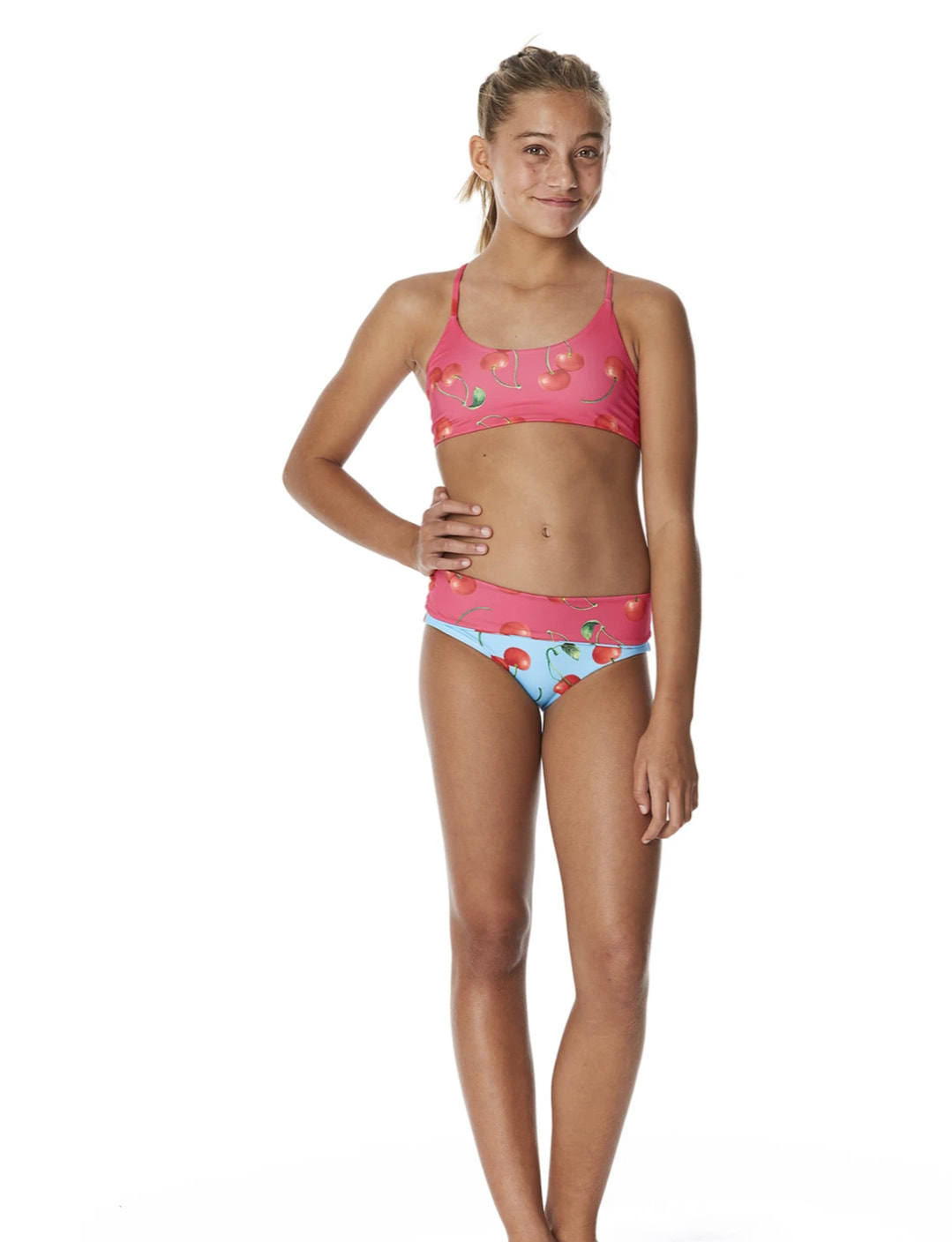 ZAMME Girls 3pcs Flower Swimsuit Cherry Swimmable Bikini Set Swimwear 